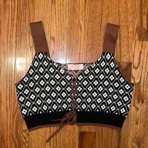 C+D+M Collection Black White & Brown Patterned Tank Top Crop Top Women’s Large